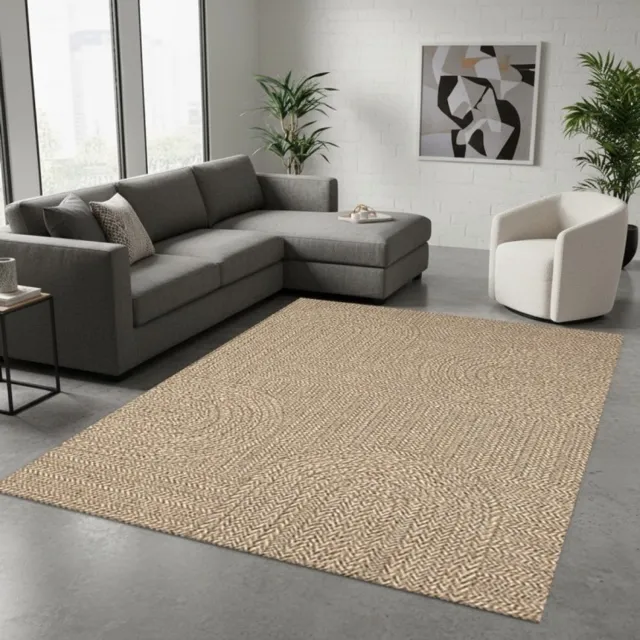 TapisTrend Designer tapijt Naturel Modern vloerkleed Jute met een gevlochten visgraatpatroon en geometrische texturen voor de woonkamer, slaapkamer en eetkamer