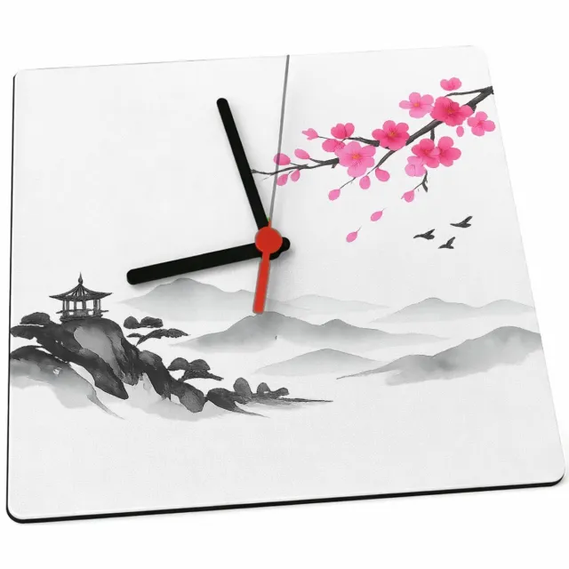 Mr Cadeautjes Klok 19 x 19 - design Rustige bergsfeer met botanische accentkleur | cadeau Wit