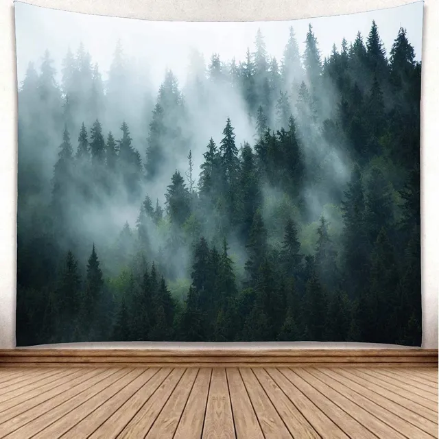 Ibenzoa Groen Bos Wandtapijt Landschap voor Slaapkamer en Woonkamer Decoratie Groot Formaat 230 x 180 cm blauw