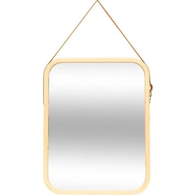 Atmosphera Wandspiegel Soho - vierkant - met ophanglus - naturel - bamboe/glas - 35 x 45 cm - toilet - gang