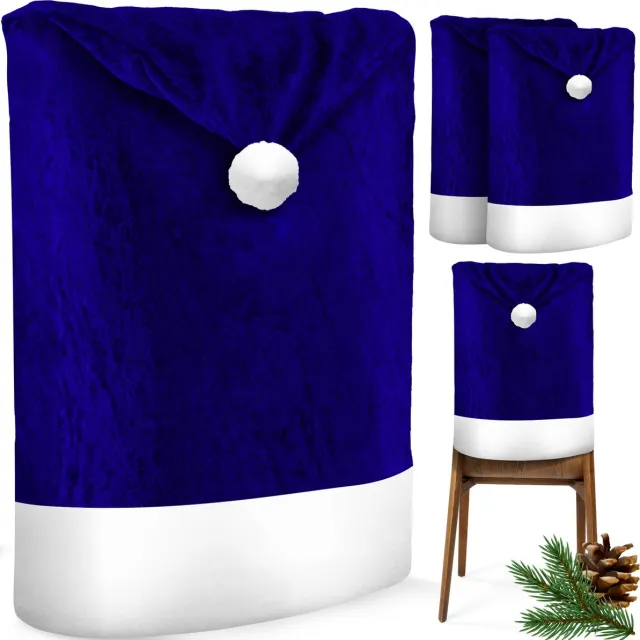 Kesser Stoelhoes Kerst Set van 8 Kerstmuts - Kerst Stoelhoezen voor Eetkamerstoelen, Stoelbekleding Kerstdecoratie - Blauw/Wit Blauw / Wit - Kerstmuts - Set van 8