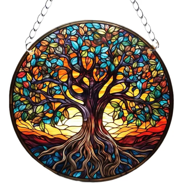 KZQ Hangende Levensboom Zonlichtvanger Als Raamdecoratie 15x15 Cm Met Ketting Geschikt Voor Woonkamer Keuken En Zonnige Ramen Creëert Kleurrijke Lichtreflecties Vijf kleuren