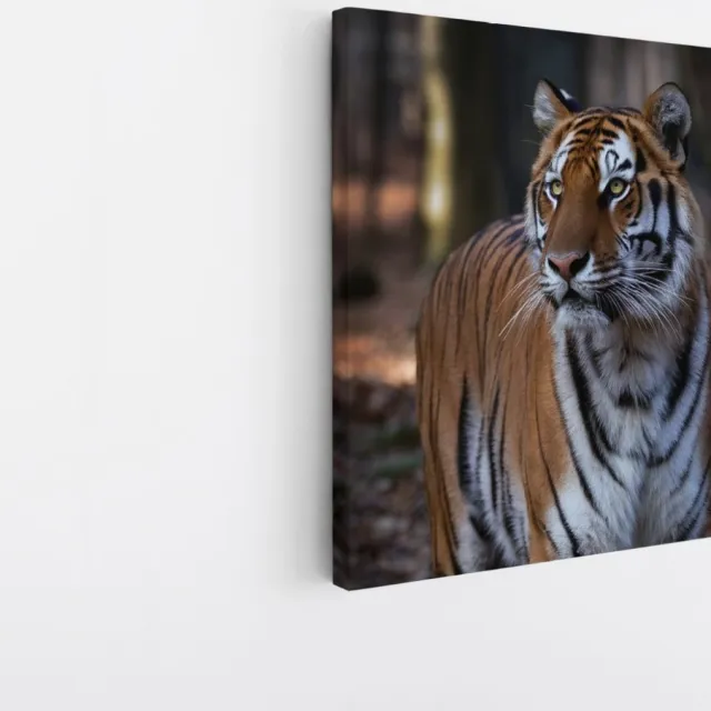 Saammp Canvas Schilderij - Tijger in het bos - Natuur - Dieren - 60x60 - Foto op canvas - Wanddecoratie - muurdecoratie Woonkamer - Slaapkamer decoratie - Canvas Print Multicolor