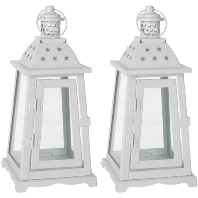 IBERGARDEN Ambiance Lantaarn / windlicht Terassa - 2x - wit - metaal - sfeerverlichting - 12 x 26 cm - voor binnen en buiten