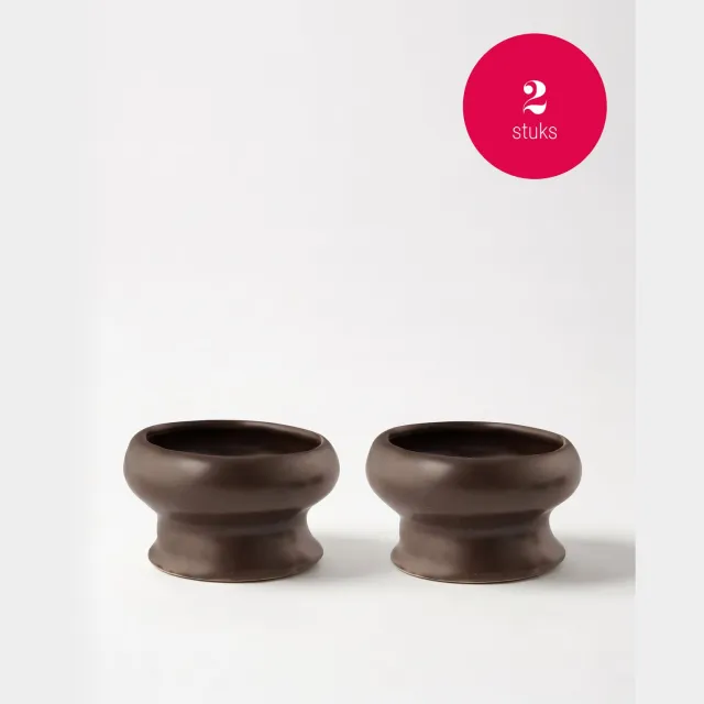 vtwonen Waxinelichthouders Organic - Donkerbruin - Keramiek - Set van 2 - 9 x 5,5 cm