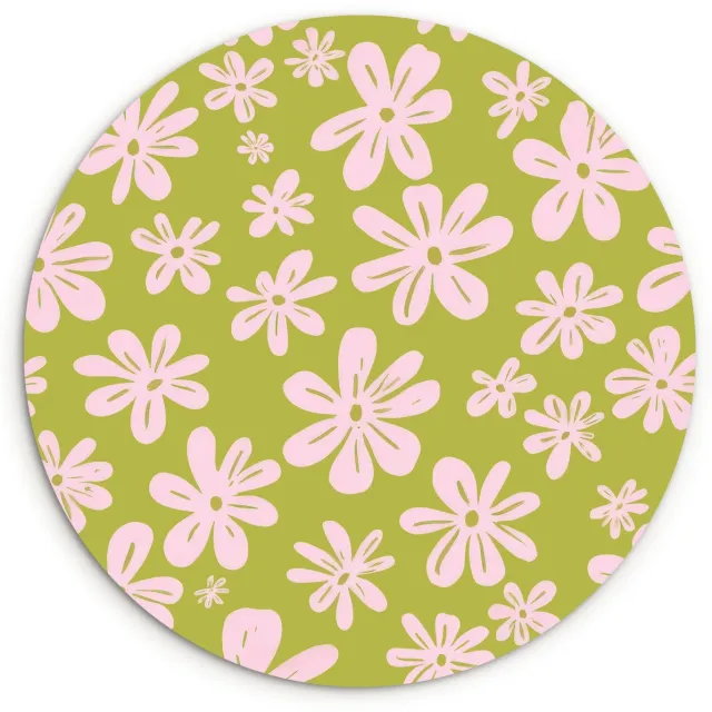 WallCircle Wandcirkel 120x120 cm - Muurcirkel Bloemen - Roze - Getekend - Patroon - Muurdecoratie woonkamer - Wanddecoratie slaapkamer - Kamer decoratie accessoires - Ronde schilderijen Bloemen - Patroon