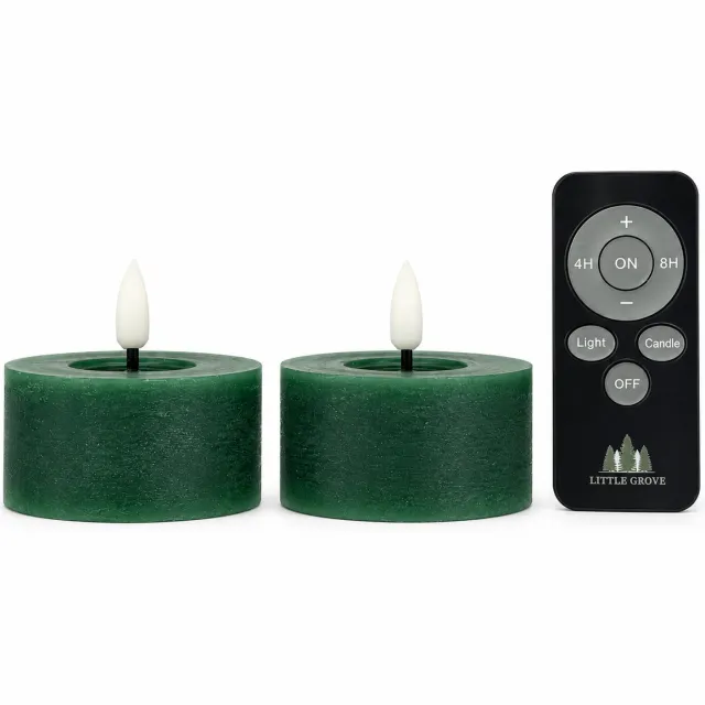 Little Grove set van 2 LED-theelichten van echte wax - Ø7x3 cm - Forest