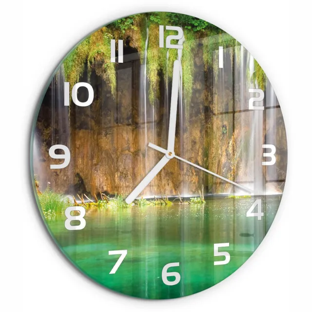 TULUP Wandklok - Plitvice-meren Glazen Wandklok Design - fi30 cm - Groente Klok Glas Met Opdruk - Witte handen - Ronde Klok - Wandklok Glas Met Motief - Decoratieve Glazen Klok