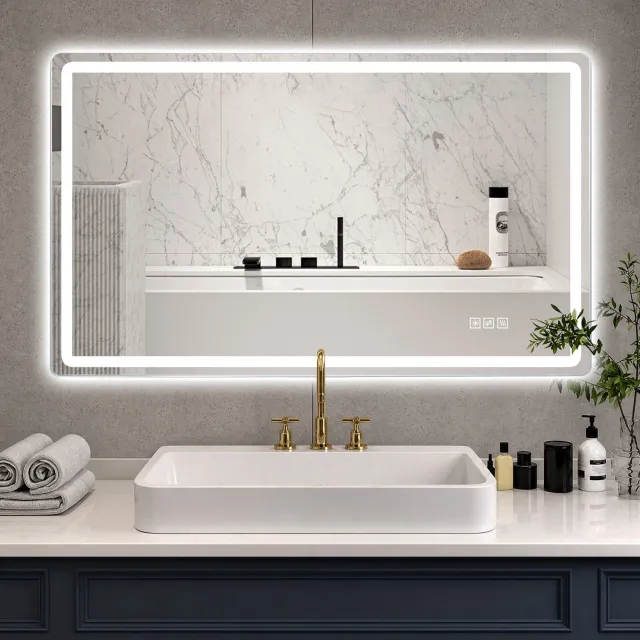WUVRIE LED badkamerspiegel 60x120 cm - Anti-condens, dimbaar en 3 lichtkleuren - Zilver