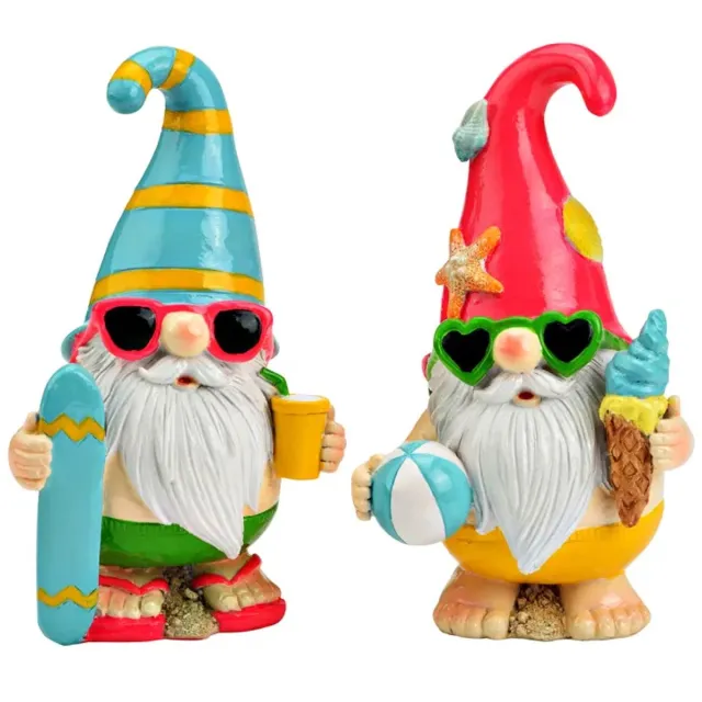 G. Wurm 2 handgemaakte tuinkabouters in vakantie-outfit (B/H/D) 11x17x8cm multicolor meerkleurig
