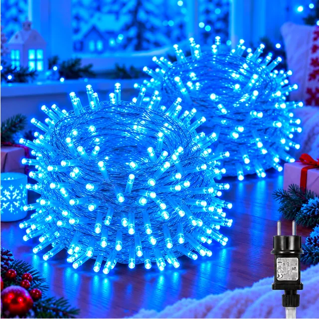LAPAMAX LED Lichtsnoer Buiten 2 Stuks-Fairy Lights IP44-Kerstverlichting Buiten-Lichtslinger met Veilige 31V Laagspanning&Energiezuinig-Timer 6U/18U-8 Lichtstanden&Geheugen voor Kerstboom,Tuin&Terras-300 LED-30m-Blauw