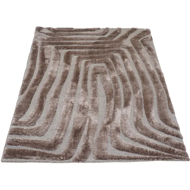 Veer Carpets Vloerkleed Lima Bruin 240 x 340 cm -Design Hoog-Laag Vloerkleed met Grafisch Labyrint Patroon in Scandinavische / Japandi Stijl