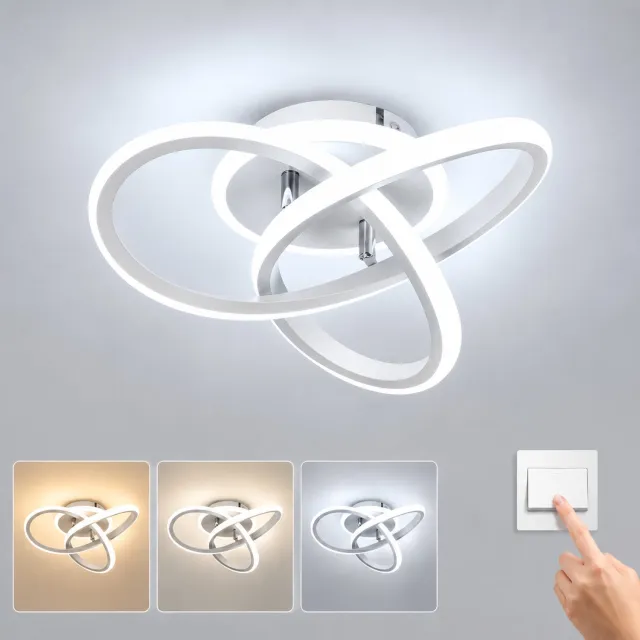 Lemonmax LED plafondlamp in klavervorm 21 W met 3 lichtkleuren en geheugenfunctie, 2100 lm, 25 x 14 x 12 cm, aluminium en siliconen - Zandwit