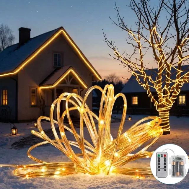 Meedeer Lichtbuis-Lichtslang-10m 100 Leds-Kerstverlichting buitenbuis-8 standen-IP65 waterdicht-Met timer-Decoratieve verlichting-Warm wit-Voor binnen- buitengebruik, feesten, kerst, tuin, terrasdecoratie