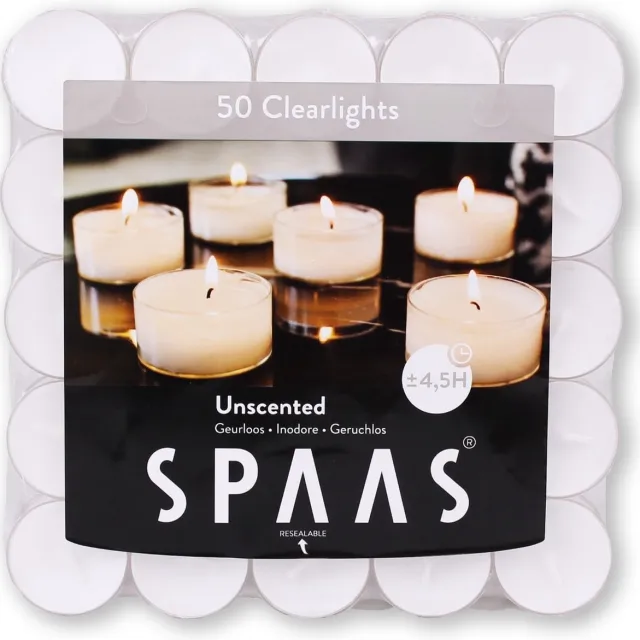 Spaas Clearlights theelichtjes in doorzichtige cups - 4,5 uren - set van 100 stuks Wit