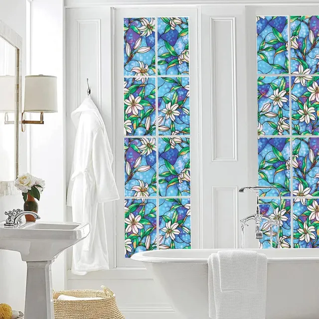 QTTVBTNA Decoratieve Glas-in-Lood Raamfolie – Statisch Hechtend – Privacy, UV-werend & Isolerend – Voor Thuisgebruik - 45 x200 cm Meerkleurig