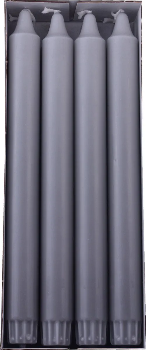 Diana Dinerkaarsen - grijs - 100% Stearine 8 stuks - tafelkaars - per 2 verpakkingen