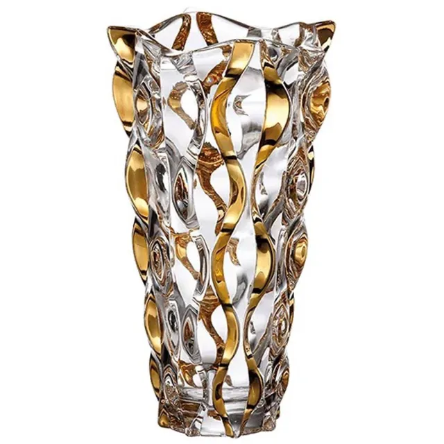 Unyqoos Kleurrijke handbeschilderde glazen vaas voor een stijlvolle interieurdecoratie, 28cm, Glas Goud