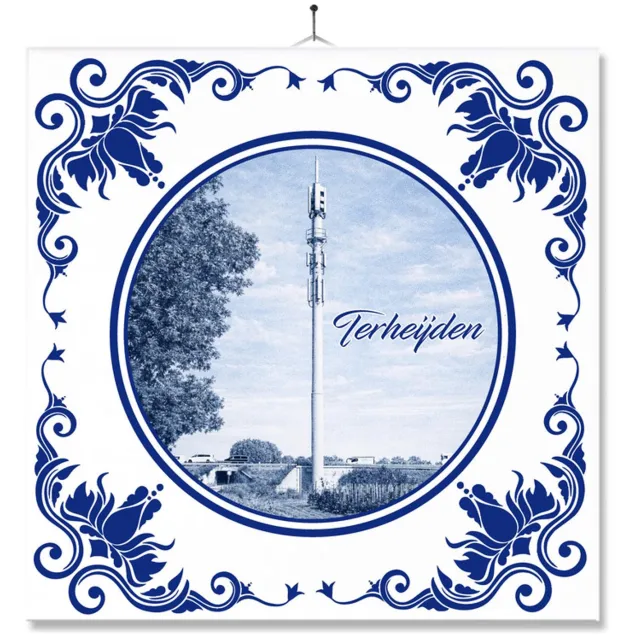 MC Living Tegel Met Opdruk | Terheijden | Delft Blauw | Cadeau | Inclusief Geschenkdoos | Standaard | Ophangsysteem Ontwerp 1