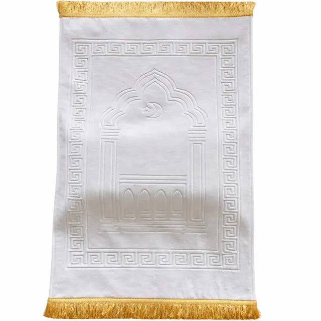 Baraka Treasures Ergonomische Gebedskleed - Luxe Gebedskleed - Islamitische Gebedskleed - Gebedskleed met Kniekussen - Gebedskleed met Sponskussen - Eid Cadeau - Ramadan Geschenk - Sajada - Seccade - 110cm x 70cm - Wit