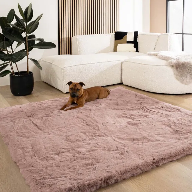 Tapeso Fluffy vloerkleed vierkant - Comfy Deluxe roze 100x100