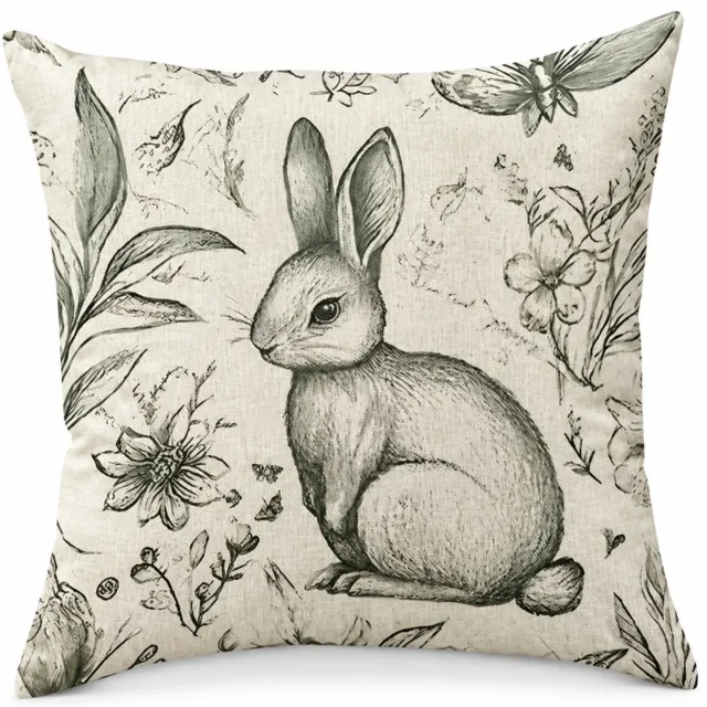SWGOTA Pluche sierkussenhoes met konijn en bloemen, 45 x 45 cm, voor op de bank, zonder binnenkussen Multicolor