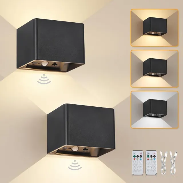 Lexium Store Schilderijlampje draadloos - Zwart - 2 Stuks - Wandlamp met Bewegingsmelder en Afstandsbediening - Voor Binnengebruik Motion Sensor Black
