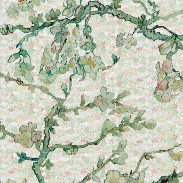 IXXI Amandelbloesem Spots, Vincent van Gogh (1853 - 1890) & Van Gogh Museum - 120 x 120 cm - Grote wanddecoratie en posters - Fantasierijk Roze / Wit / Groen