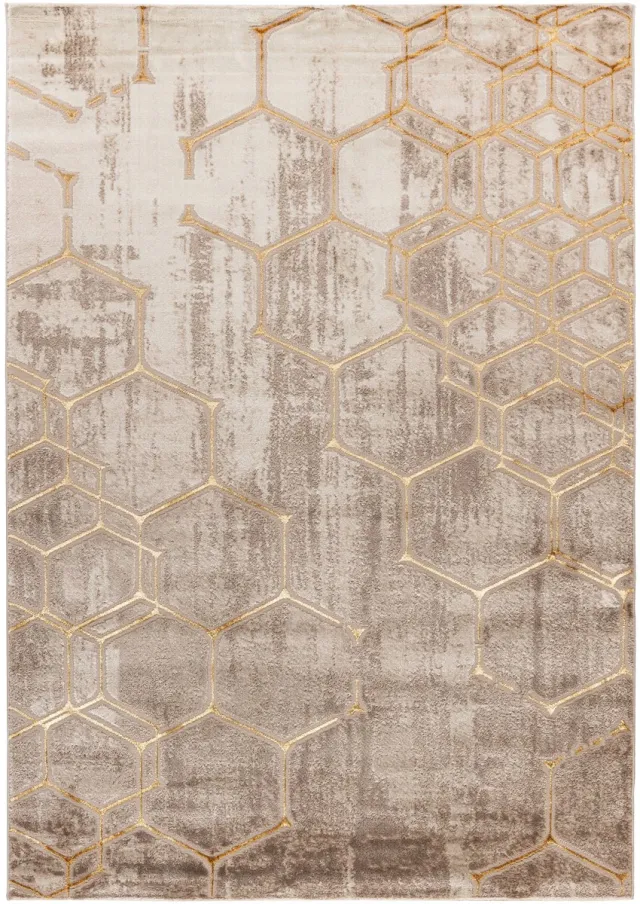 Padiro design laagpolig vloerkleed 80 x 150 cm - lichtbeige - modern abstract ontwerp - voor vloerverwarming - van polypropyleen en polyester