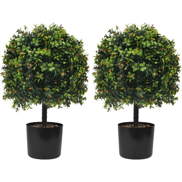 Unyqoos Levensechte kunstbuxusballen met decoratief rood fruit voor binnen en buiten groen