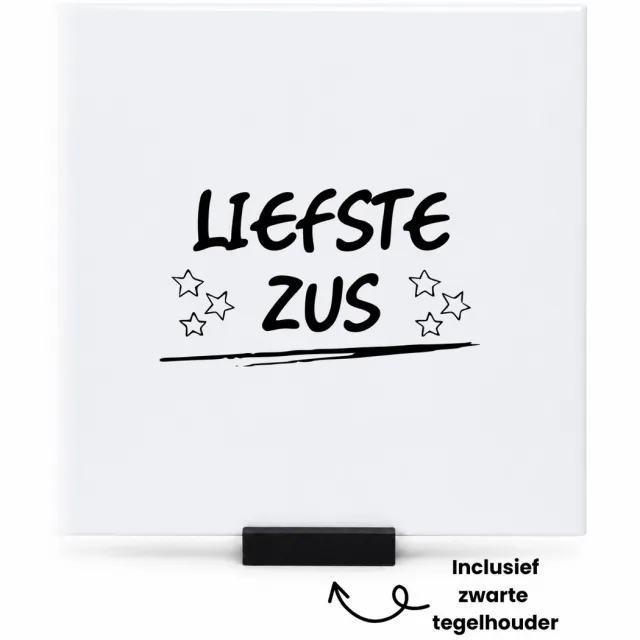 Hacebo Liefste zus tegeltje met tegelhouder - Zus - Familie - tegeltjes met tekst - Cadeau - spreuktegels - 15x15 CM Wit