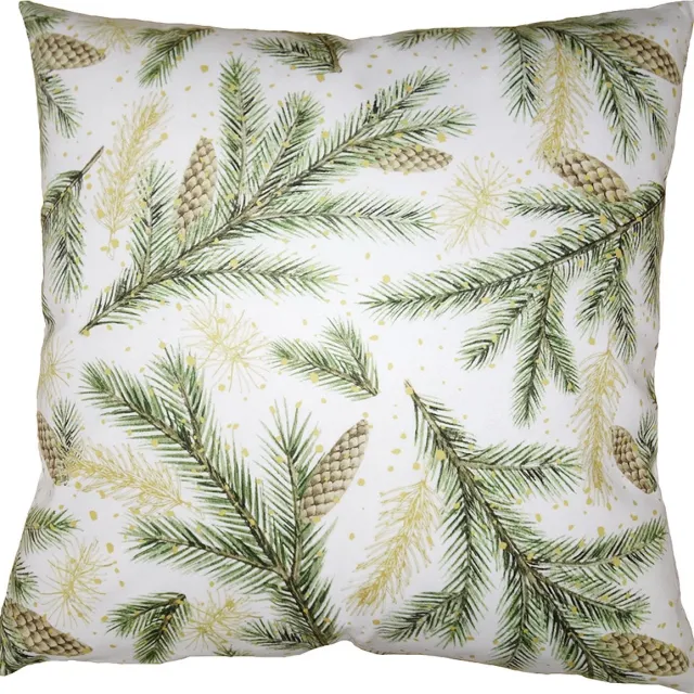 Clayre & Eef Kussenhoes 45x45 cm Groen Wit Polyester Dennenappels Sierkussenhoes