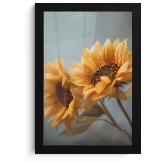 FrameYourWall Poster in lijst - Fotolijst 20x30 cm - Posters - Zonnebloemen - Geel - Wazig - Posterlijst zwart - Decoratie - Wanddecoratie woonkamer - Muurdecoratie slaapkamer