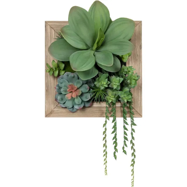 BOG Kunstsucculenten In Houten Bak - Kunstplanten Voor Wanddecoratie En Tafeldecoratie - Hangende Planten Voor Muur Of Wandbehang - Esthetische Decoratie GROEN