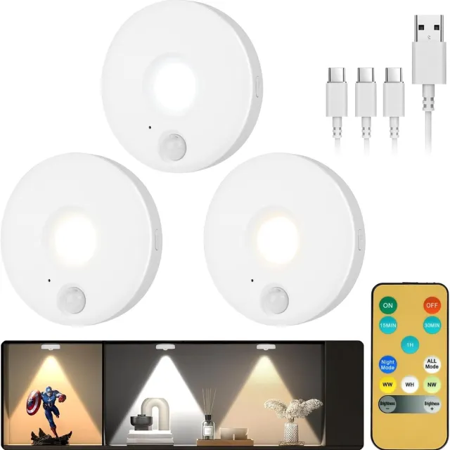 Lexium Store Schilderijlampje draadloos - Warm wit - Oplaadbare LED Puck-Lamp - Kunststof - Voor Kast en Trapverlichting