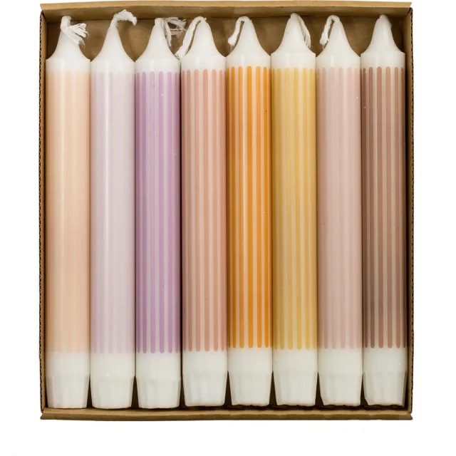 Rustik Lys Kaarsen 8 dinerkaarsen Circus streepmotief Multicolor