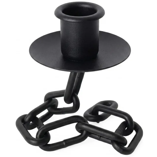 NUVEX Zwarte metalen kandelaar tafelmodel met ketting basis – kandelaar voor dames en heren – compact decoratief ontwerp met ronde kaarshouder en industriële uitstraling voor tafel en interieur