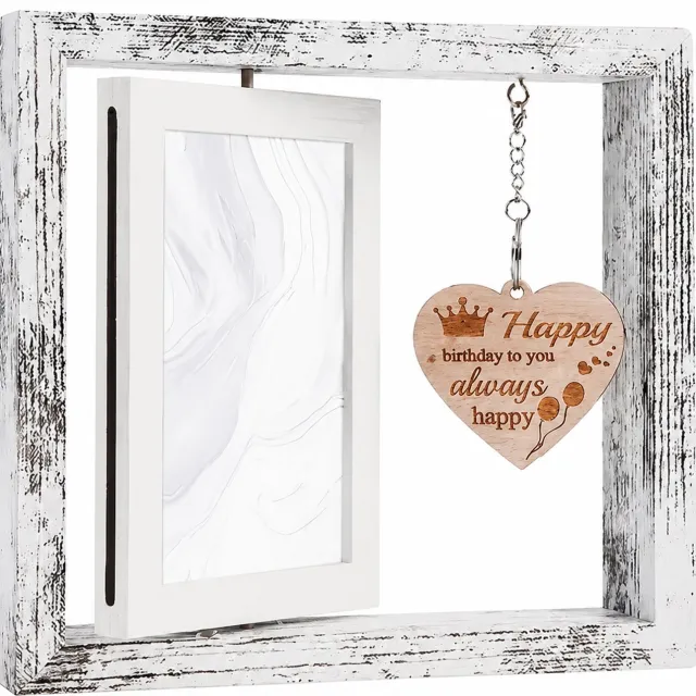 SWGOTA Draaibare dubbelzijdige tafelfotolijst 6 inch - Verouderd wit - Voor foto's van 4 x 6 inch - Alleen lijst