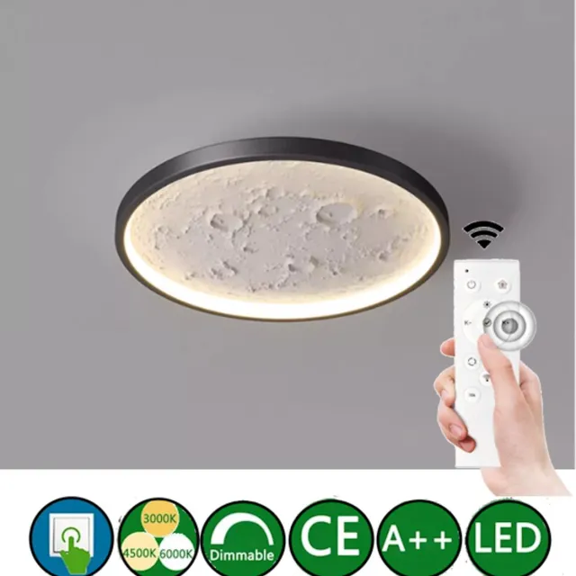 Levabe Moderne LED Maan Plafondlamp - Steen - Afstandsbediening - 3 Standen Kleuren - Dimbaar - Glans - Maanlamp - Slaapkamer - Plafond licht - 30x20 cm - Zwart