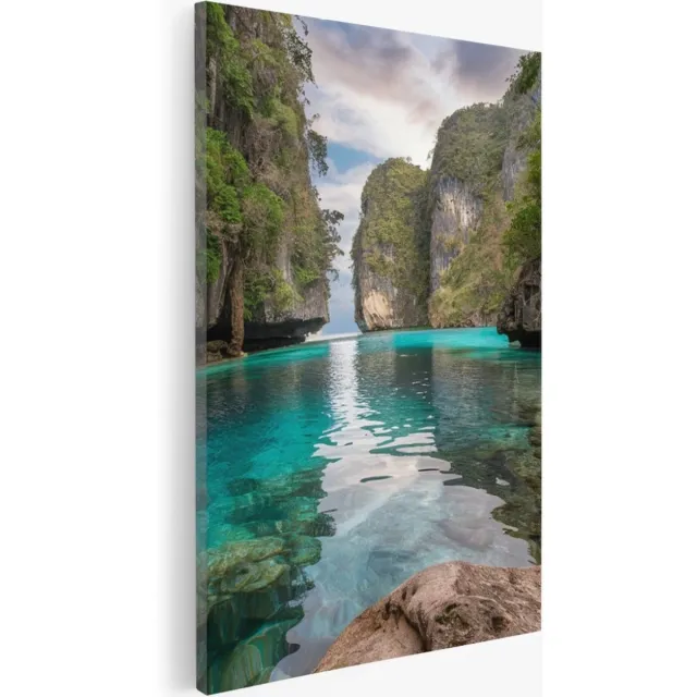 Saammp Canvas Schilderij - Blauw water tussen de rotsen - Landschap - Natuur - 100x150 - Foto op canvas - Wanddecoratie - Muurdecoratie Woonkamer - Slaapkamer decoratie - Canvas Print Multicolor