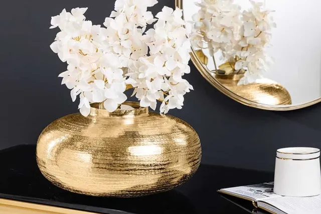 Invicta Interior Moderne decoratieve vaas ABSTRACT ORIENT 35cm goud rond metaal gehamerd ontwerp - 43510 Zie omschrijving