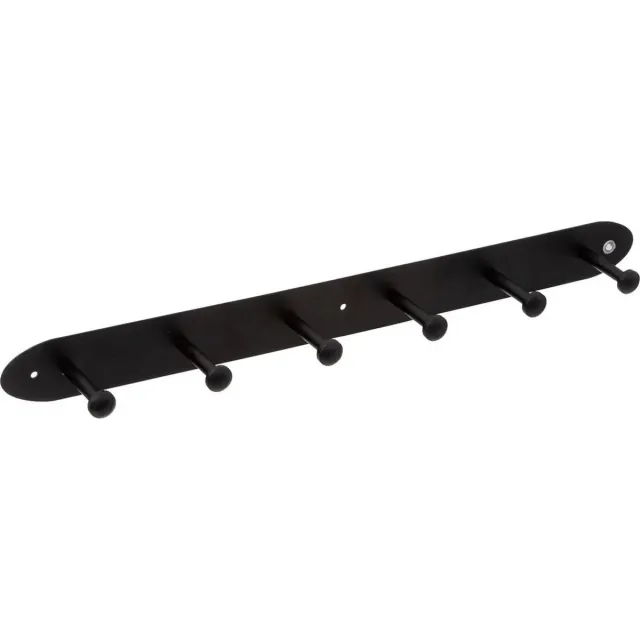 5Five® 5Five Kapstok rek voor wand/muur - zwart - 6x ophanghaken/knoppen - metaal - B55 x H5 cm
