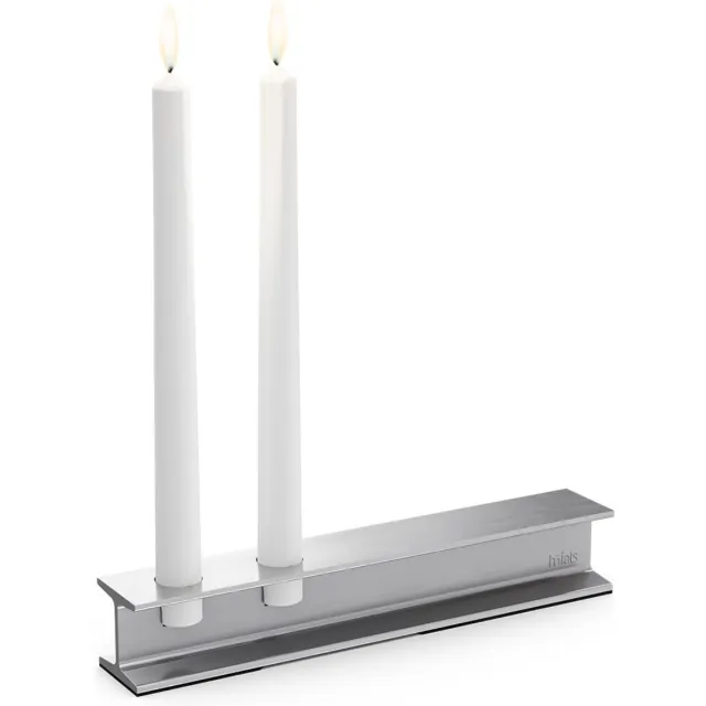 Höfats HENRY METAL Kandelaar II zilver Design kandelaar voor staafkaarsen, moderne kandelaar in industriële staalbalkstijl
