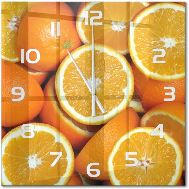 TULUP Wandklok - Sinaasappelhelften Moderne Wandklok Glas - 60x60 cm - Oranje Wandklok Glas Decoratie - Witte handen - Vierkante Klok - Glazen Wandklok Design - Klok Glas Met Opdruk