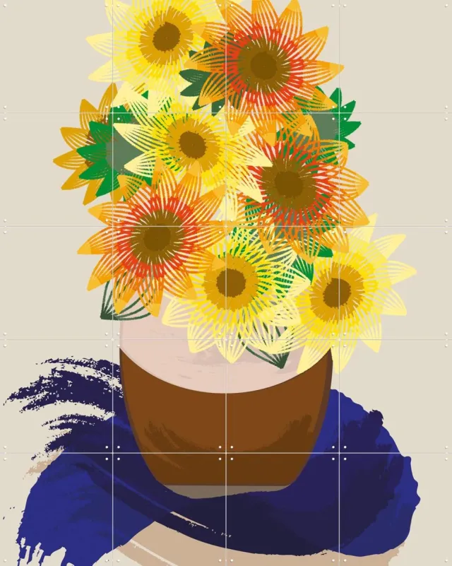 IXXI Sunflowers, Markus Laible & Van Gogh 21st Century - 80 x 100 cm - Grote wanddecoratie en posters - Illustraties, Kleurrijk, Klassiek, Digitale Geel