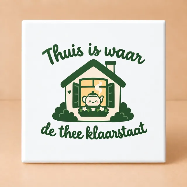 Bedruk King Schattige Kawaii De thee-tante in winterstand Tegel – Liefdevolle decoratie voor theeliefhebbers en huisvrienden - 11 x 11 cm Wit