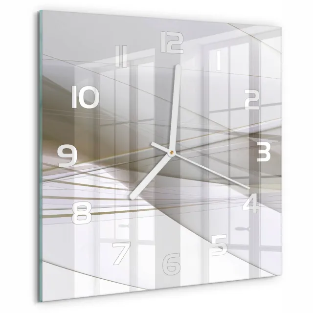 TULUP Wandklok - Abstractie Gekleurde Glazen Klok - 30x30 cm - Beige Glazen Klok Met Print - Witte handen - Vierkante Klok - Moderne Wandklok Glas - Wandklok Glas Decoratie