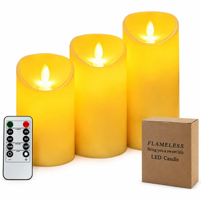 SWGOTA led kaarsen, set van 3 met afstandsbediening, op batterijen, diameter 7,5 cm, hoogtes 10/12,5/15 cm, warmgeel licht, in kartonnen doos Ivoorwit