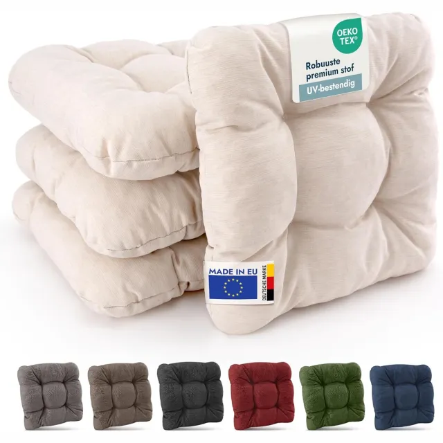 Beautissu HighLux SK Set van 8 Premium Stoelkussen 40x40 cm Natuur UV-bestendig & Robuuste Zitkussen Stoel Outdoor 8 cm dik Tuin Stoel Kussen voor Balkonstoel Tuinstoel Zitkussen Indoor Natuur 8x