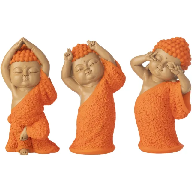 J-Line decoratie Monnik Leuk - polyresin - oranje - doos van 3